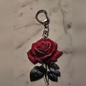 Elegant Red Rose Keychain